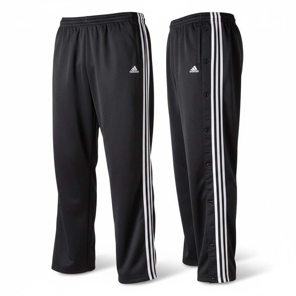 Lot 2 Y2K Adidas Break Away Track Pants Mens XL Black Snap Baggy Stripe Dazzle
